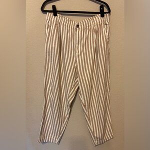 Madewell Pants Womens XL Ivory Brown Striped Linen Cropped High Rise Coastal